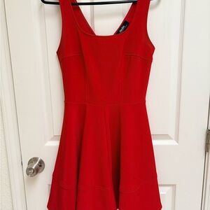Lulu’s Festive Cherry Red Sleeveless Skater Dress M